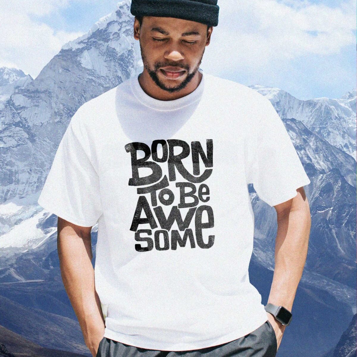 Best "Born To Be Awesome" Typography Printed Cotton T-shirt